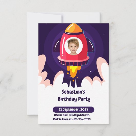Space and Spaceship Photo Kids Birthday Invitation (Devant)