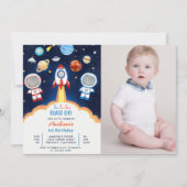 Space Astronaut Any Age Verjaardagsfeestfoto Kaart (Voorkant)