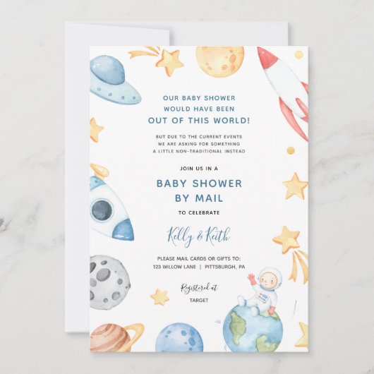 Space Astronaut Baby shower per Mail uitnodiging (Voorkant)