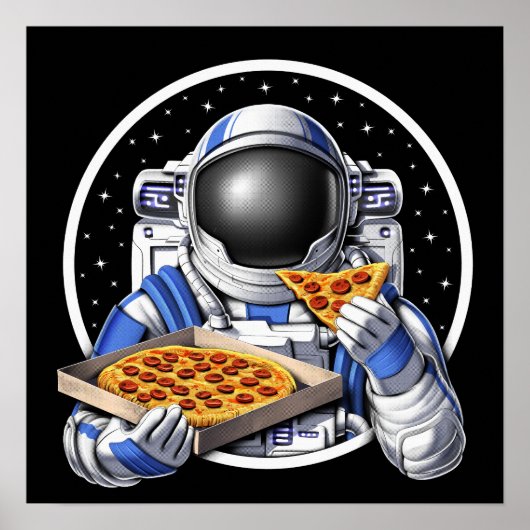 Space Astronaut Eating Pizza Poster (Voorkant)