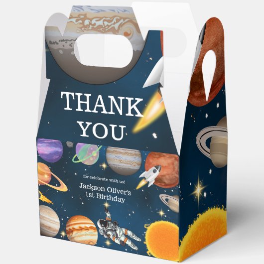 Space Astronaut First Birthday Party Bedankdoosjes (Open)