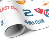 Space Astronaut First Birthday Party Cadeaupapier (Rol Hoek)