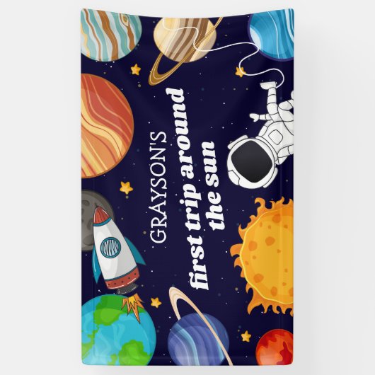 Space Astronaut First Birthday Party Spandoek (Verticaal)