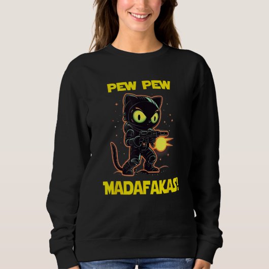 Space Astronaut Pew Madafakas Black Cat Trui (Voorkant)