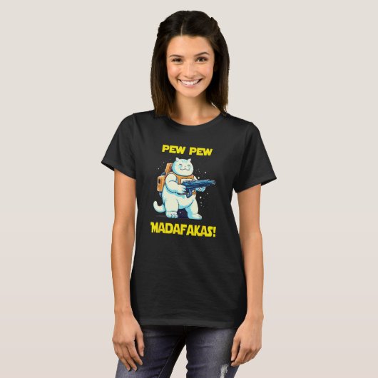 Space Astronaut Pew Madafakas Chonk Cat T-shirt (Voorkant volledig)