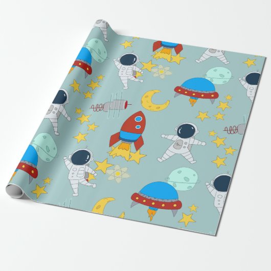 Space Astronaut Planet Cadeaupapier (Uitgerold)