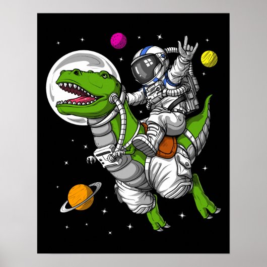 Space Astronaut Riding T-Rex Dinosaur Poster (Voorkant)