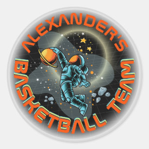 Space Astronaut Slamdunk Cool Kinder Fun Basketbal Ronde Sticker