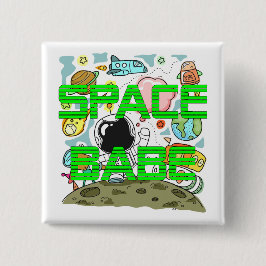 Space Babe Vierkante Button 5,1 Cm