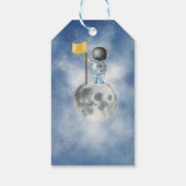 Space baby Astronaut Boy raketten blauwe sterren Cadeaulabel (Achterkant)