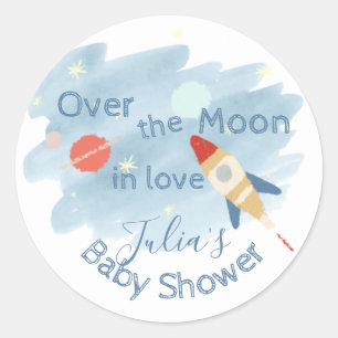 Space Baby shower Over the Moon Ronde Sticker
