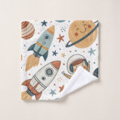 Space Bath Towel Pastel Planets & Rockets for Boy (Gant de toilette)