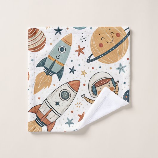Space Bath Towel Pastel Planets & Rockets for Boy (Gant de toilette)