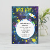 Space Birthday Blue Yellow star Planet Kaart (Staand voorkant)