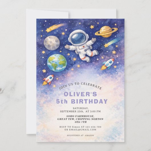Space Birthday Galaxy Boy Invitation (Devant)