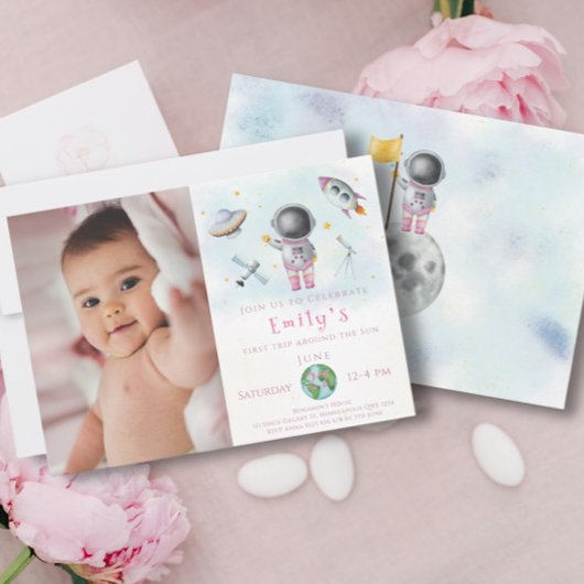 Space Birthday girl Astronaut roetsterren Partij Kaart