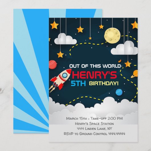 Space Birthday Invitation Buitenruimte Kaart (Voorkant / Achterkant)