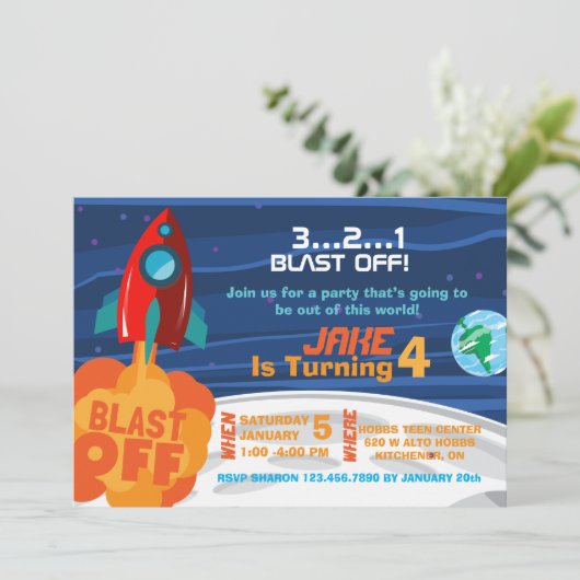 Space Birthday Invitation Kaart (Staand voorkant)