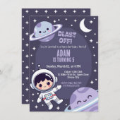 Space Birthday Party Invitation | Galaxy Astronaut (Devant / Derrière)