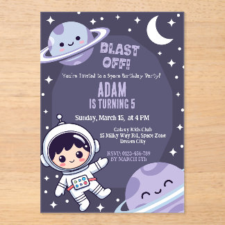 Space Birthday Party Invitation | Galaxy Astronaut Acryl Uitnodigingen