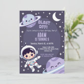 Space Birthday Party Invitation | Galaxy Astronaut Kaart (Staand voorkant)
