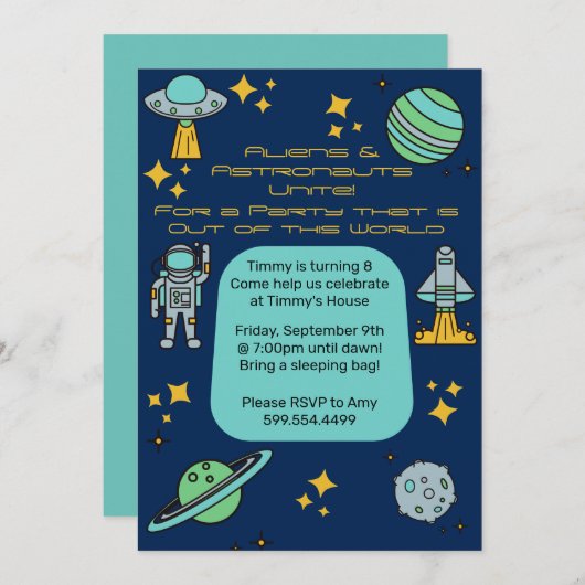 Space Birthday Party Invitation Kaart (Voorkant / Achterkant)