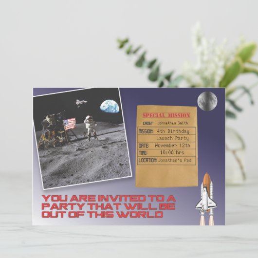 Space Birthday Party Kaart (Staand voorkant)