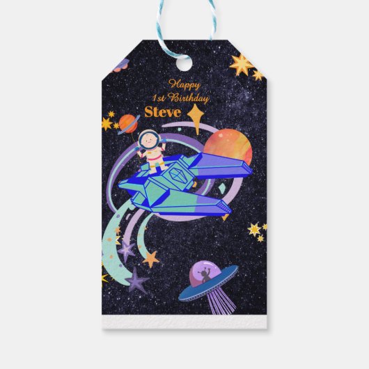 Space Birthday Party Theme Cadeaulabel (Achterkant)