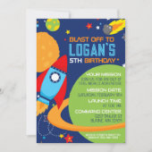 Space Blue Rocket Invitations d'anniversaire (Devant)