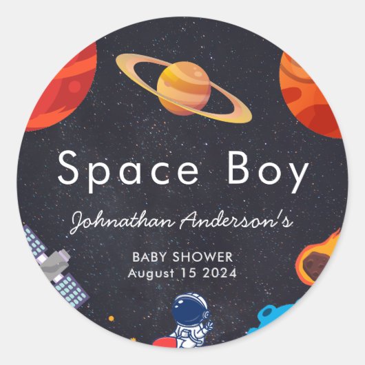 Space Boy Planets Schattige Astronaut Baby shower Ronde Sticker (Voorkant)