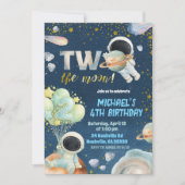 Space Boy TWO the moon Birthday Invitation (Devant)