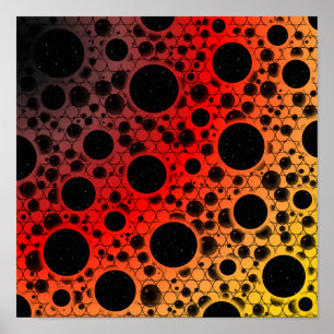 Space Bubble Spots - Zwart/Rood/Goud Poster