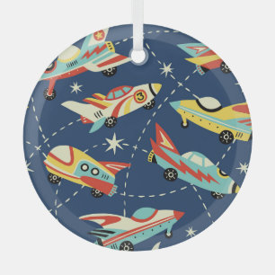 Space Cars: donkerblauw. Glas Ornament