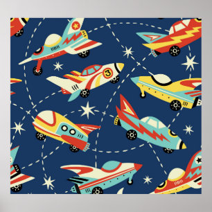 Space Cars: donkerblauw. Poster