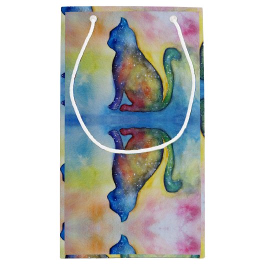 Space Cat Custom Gift Bag - Klein, glanzend Klein Cadeauzakje (Achterkant)