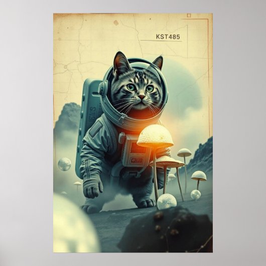 Space Cat Dreams op Mushroom Moon Poster (Voorkant)