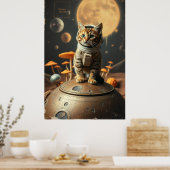 Space Cat Dreams : Retro Odyssey Poster (Cuisine)