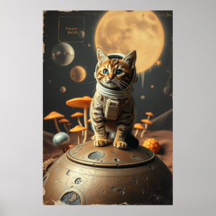 Space Cat Dreams : Retro Odyssey Poster