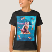 Space Cat Eating Pizza - Rainbow Laser Ogen, Burri T-shirt (Voorkant)