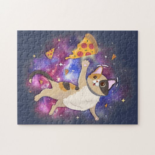 Space Cat Kitten Astronaut Funny Pizza Mars Alien Legpuzzel (Horizontaal)