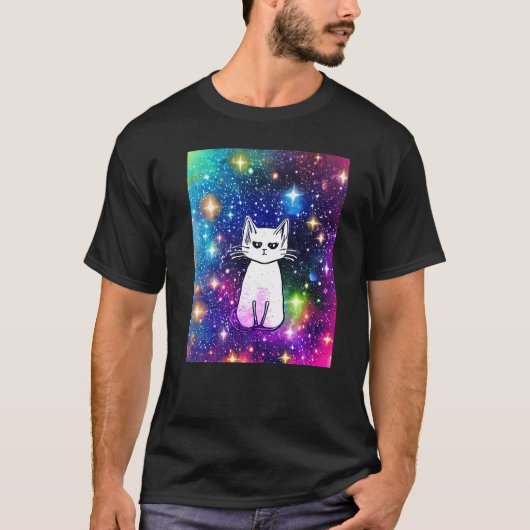Space Cat Kitty Kitten Lover In Cat Art Style Prem T-shirt (Voorkant)