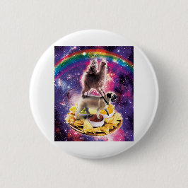 Space Cat Llama Pug Riding Nachos Ronde Button 5,7 Cm