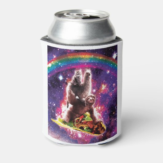 Space Cat Llama Sloth Riding Blikjeskoeler (Blikje Achterkant)