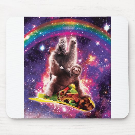 Space Cat Llama Sloth Riding Taco Muismat (Voorkant)