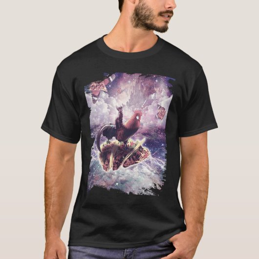 Space Cat Riding Chicken Unicorn  Pizza & Taco T-shirt (Voorkant)