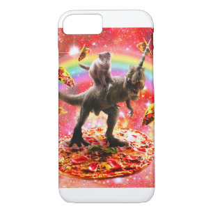 Space Cat Riding Dinosaur Unicorn - Pizza & Taco iPhone 8/7 Hoesje