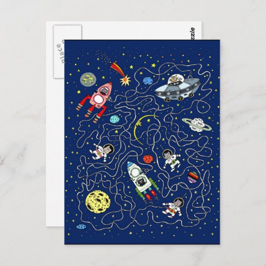 Space Cats maze game voor kinderen Briefkaart (Voorkant / Achterkant)