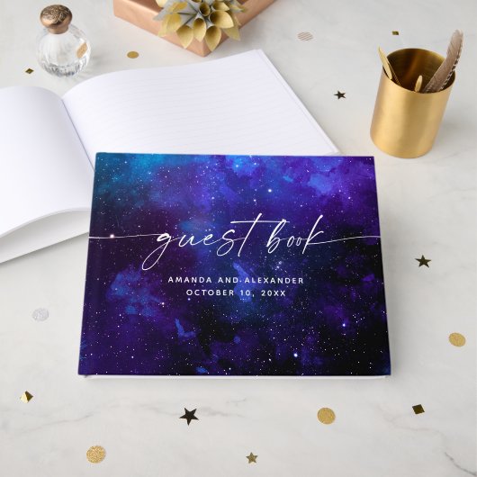 Space Celestial Wedding | Elegant Galaxy Cosmic Gastenboek (Voorkant open)