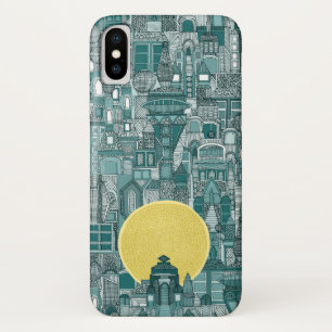 space city sun blauwgroen iPhone x hoesje