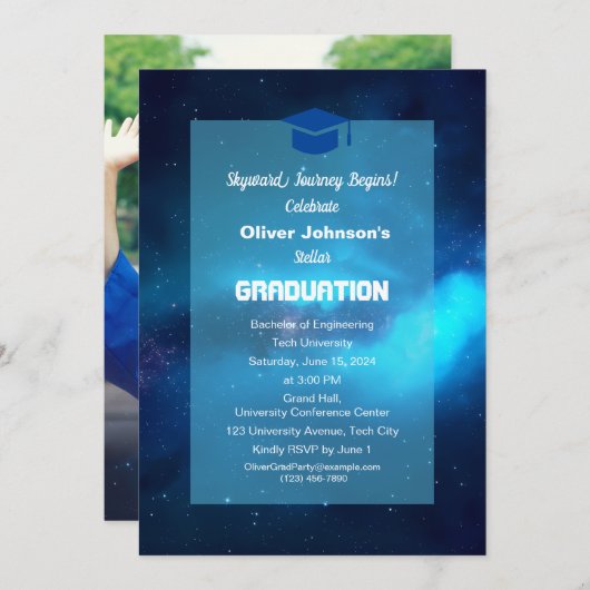 Space Classic Eenvoudig Afstuderen Kaart (Voorkant / Achterkant)